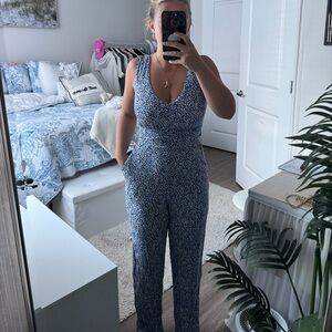 Francesca's Collections Blue Patterned Jumpsuit